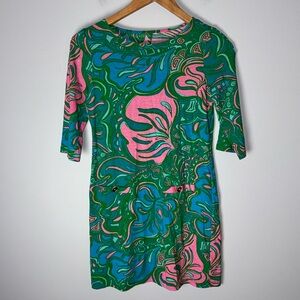 Lilly Pulitzer Girls 12-14 pink green Multi Lily Lounge Palm Print Dress